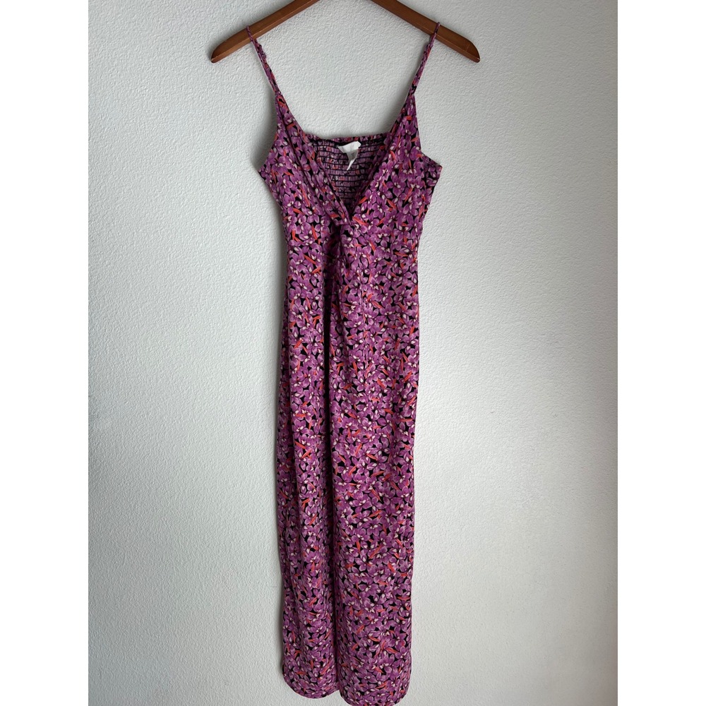 H&M Floral Twist Front Smocked Bodice Maxi Dress Purple Size S Summer
